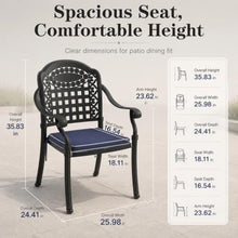 OROTLECT 6 Pack Cast Aluminum Patio Dining Chairs with Armrests, All Weather Outdoor Bistro Chairs, Removable Navy Blue Cushions, Lattice Back Metal Arm Chairs for Garden Backyard Deck Porch