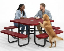OUTTANS Commercial Metal Picnic Table (Red, 46 in Square, Punched Steel)
