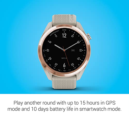 Garmin Approach S42 GPS Golf Smartwatch Rose Gold Ceramic Bezel Tan Silicone Band