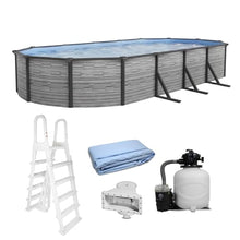 Blue Wave Montilla 12x24-ft Oval 52-in Deep Hard Sided Steel Frame Above Ground Pool with 6-in Steel Top Seats, 0.5 HP Sand Filter System, Ladder, Skimmer & Liner – 6,300 Gallon Cap for Family Use