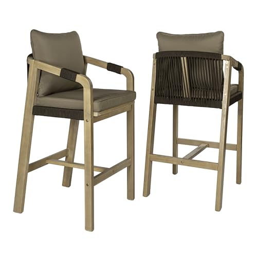 JONATHAN Y Porto Rope Acacia Wood Bar Stool Set of 2, Brown/Light Teak