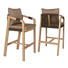 JONATHAN Y Porto Rope Acacia Wood Bar Stool Set of 2, Brown/Light Teak