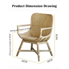 Apk i bc Handwoven Rattan Chair,Chinese Style Rattan Chair,Easy to Assemble, Supports 330 Lbs, Suitable for Cafes.(Natural,60 * 60 * 84CM)