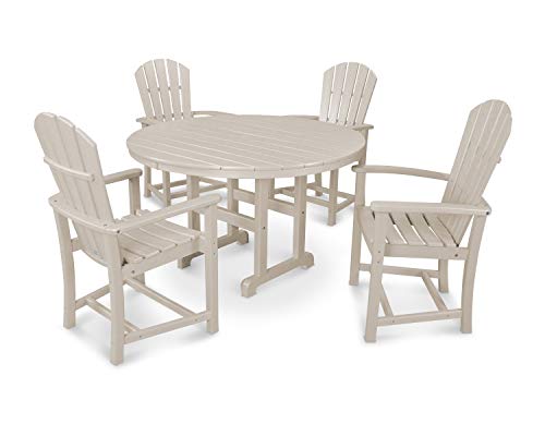 POLYWOOD Palm Coast 5-Piece Outdoor Dining Set, Sand - All-Weather HDPE Patio Furniture - Poly Lumber Table and Chairs for Deck, Garden & Backyard