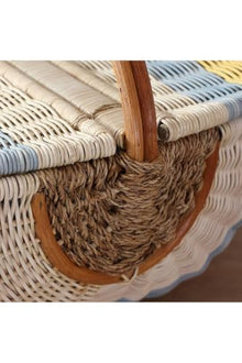 Bohemian Large Multicolored Picnic Basket, Brunch Basket - 20 x 14 x 15 inches (Handle Included) - Rattan Woven Storage Tote - Multicolor