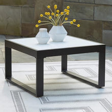 Signature Design by Ashley Beachloft Casual Glass Tabletop Outdoor Coffee Table with Sled Base, Gray & Black