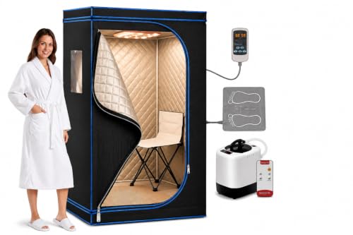 SereneLife Infrared Heat Home Sauna, Compact & Portable Spa Style Steam Sauna, Foot Pad Heating Mat, Indoor Personal Sauna with Foldable Chair, At-Home Relaxation and Rejuvenation