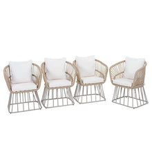 Christopher Knight Home Acker Metal Frame Outdoor Dining Chairs Set of 4, Patio Dining Room Chairs with Wicker Curved Backrest, Comfy Poolside Kitchen Chairs with Cushion, Patio Chairs, Teak + Beige