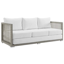 Modway Aura Wicker Rattan Outdoor Patio Sofa Couch in Gray White