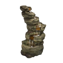 Alpine Corporation 48" Tall Multi-Tier Rock Waterfall Fountain with Cool White LED Lights, Outdoor Water Feature for Backyard, Patio & Garden Decor, Gray