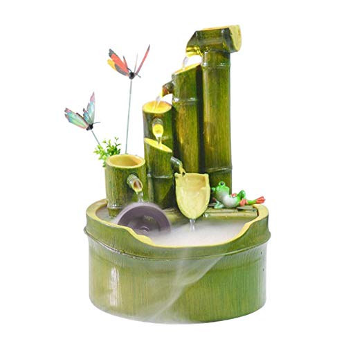 Indoor Water Fountain,Tabletop Water Fountain Indoor Fountain Resin Bamboo Zen Garden Water Fountain Spout Indoor/Outdoor 7.9-Inch Round Flat Base Smooth Split-Resistant Natural St