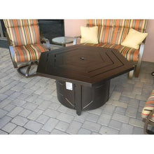 PrimeGlo 45-Inch Hex Propane Fire Pit Table, Extruded Aluminum with Hammered Bronze Finish, Stainless Steel Burner, Glass Rocks, Burner Lid Included, for Outdoor Patio