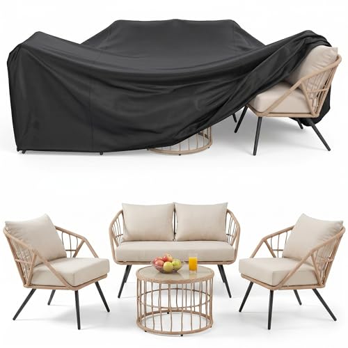 Patio Furniture Cover, Outdoor Sectional Sofa Chair Set Cover, Heavy Duty Waterproof Tarp with Air Vents & Adjustable Straps, 108" L × 80" W × 30" H