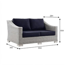 Outdoor Escape Blue Wicker Rattan Loveseat, Cushioned Seating, Weather-Resistant Design for Outdoor Patios, Garden, Backyard