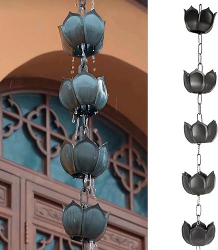 YUSIWOAL Rain Chain for Temple Courtyard Garden, Petal Shaped Rain Collection Cup, Functional and Decorative Hanging Rain Bell(300cm/10ft)