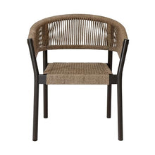 Benzara Roi Patio Dining Chair Set of 2 Truffle Rope Woven Dark Eucalyptus Wood Brown