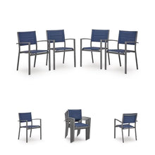 Signature Design by Ashley Point Bonita Set of 4 Outdoor Chairs with Padded Sling Seat, Stackable Aluminum Lounge Chairs for Patio and Porch Seating, Gray Frame with Blue Sling