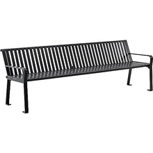 Global Industrial 8 ft. Outdoor Park Bench with Back, Vertical Steel Slat, Black