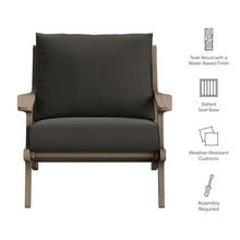 Modway Saratoga Teak Outdoor Lounge Chair in Weathered Gray Flint – Oversized Patio Accent Armchair with Wood Frame and Weather-Resistant Cushions
