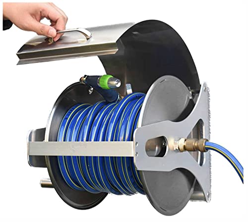 Stainless Steel Garden Hose Reel,Heavy Duty Removable Hose Reel,Wall/Floor Mounted Metal Water Hose Reel with Cover,Hose Storage Rack,for Garden Outdoor Gardening,Load 100kg