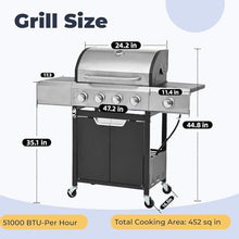 4-Burner Propane Gas Grill with Side Burner & Waterproof Cover - 51,000 BTU