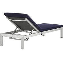 Modway Shore Aluminum Outdoor Patio Chaise Lounge Chairs with Cushions Silver Navy