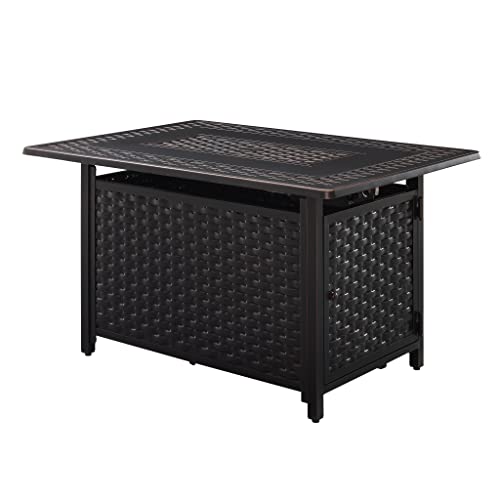 Fire Sense 63699 Albany Woven Aluminum Convertible Gas Fire Pit Table 45,000 BTU Multi-Functional Outdoor Firepit with Fire Bowl Lid Nylon Cover & Clear Fire Glass - Bronze Finish - Rectangular 44"