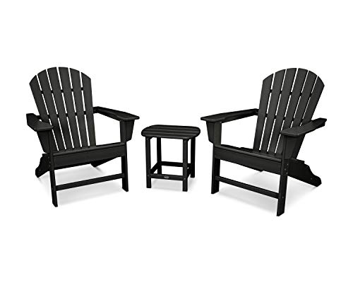 Polywood South Beach 3-Piece Adirondack Chair Set with Side Table Black