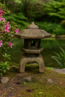 Solid Rock Stoneworks Medium 3-Piece Japanese Garden Lantern – 22" Tall – Espresso Stain – Cast Concrete Outdoor Statue – 62 lbs – 12" Base – Zen Decor for Yard, Patio, or Pond