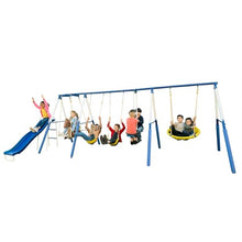 Sportspower Outdoor Super 8 Metal Swing Set with Slide & Swings Yellow/White/Blue