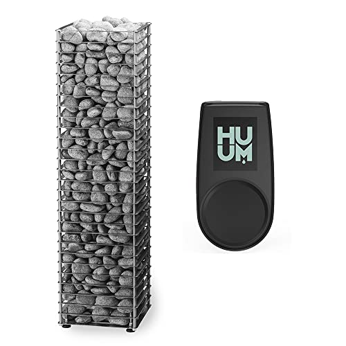 HUUM Cliff 10.5 kW Sauna Heater with UKU WiFi Control (Black), 165 pounds of Rounded Olivine Stones Included (for saunas up to 600 cu ft.)