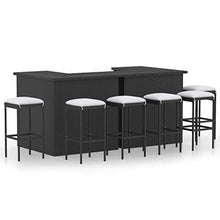 Xolmizyn 8-Piece Patio Bar Set, Outdoor PE Rattan Furniture with 2 Tables, 6 Bar Stools and Comfortable Cushions, Weather-Resistant Garden Dining Bar Table for Backyard, Balcony and Deck