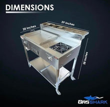 Burner Stove and Flat Top Griddle Cart | Mobile Cooking Food Cart | 20” Stainless Steel Griddle | 30,000 BTU Cast Iron Burner Stove | Outdoor Propane | Portable 4 Wheel | Commercial & Home Use