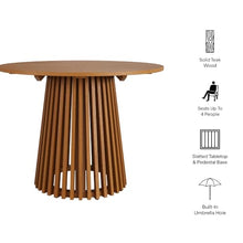 Modway Lane 39 Inch Teak Wood Outdoor Round Dining Table for 4 in Natural – Slatted Patio Table with Umbrella Hole and Pedestal Base for Patio, Balcony, Deck, Backyard, Terrace Or Sunroom