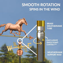 Good Directions Pure Copper Trotting Horse Weathervane, Includes Adjustable Roof Mount for Easy Installation - Hand-Polished Copper