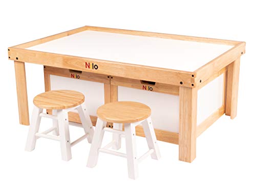 NILO N51N Kid's Play Table Lego-Compatible Educational Toy Board Brown/White