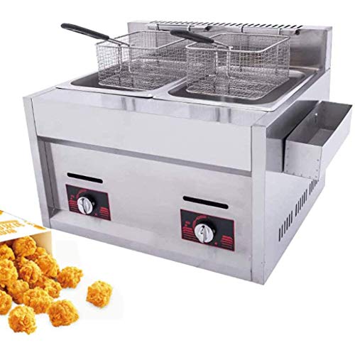 Dntum Fryer, Commercial Gas Fryer, 20L Top Basket Stainless Steel Fryer Restaurant Home Fries Chip with Seasoning Trough