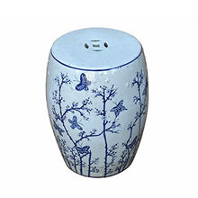 orientliving Chinese Porcelain Flower Butterflies Table Stool Blue White