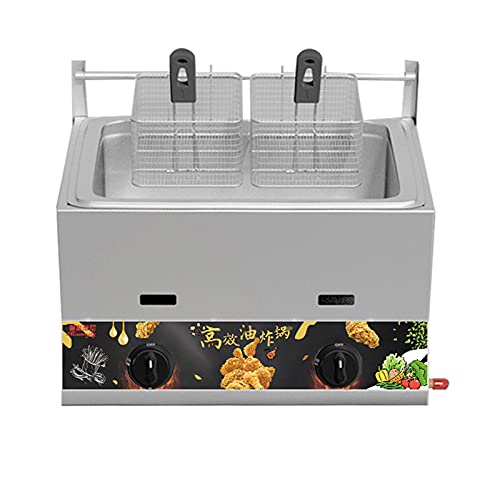 Gas Fryer, Large Capacity Stainless Steel Fryer for Home and Commercial, Adjustable Firepower,with Baskets and Lids, for Chips Donuts Fish,Single Cylinder + Fried Blue,Big single cylinder+basket