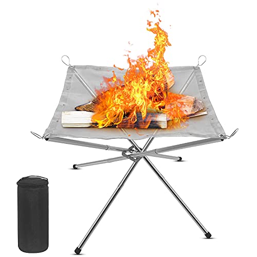 Portable Outdoor Fire Pit Camping with Carrying Bag Rollable Stainless Steel Mesh Fireplace Outdoor Picnic Fire Pit for Patio,Backyard and Garden
