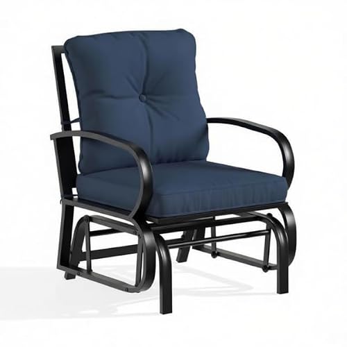XITPEYEZY Outdoor Glider Chair with Cushions, Metal Frame, Navy Blue