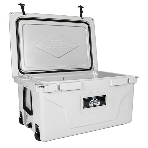 NoeBanJe 65 Quart Hard Cooler with Wheels, Insulated Ice Chest Keeps Ice for 6 Days, Large Capacity Outdoor Cooler Box with Drain Plug, for Camping,Fishing,Beach, Cooler Box with Handle (White-110 QT)