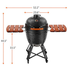 HAUSVITA 23.5‘’ Ceramic Grill, Portable Camping Grill with Cart and Side Shelves, Tabletop Barbecue Grill for Home Party and Outdoor Backyard Cooking, Black