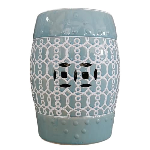 LINKIO Garden Stool Ceramic Drum Stool Chinese Hollowed Out Antique Chair Round Stool Decorative Stool Drum Pier Shoeshine Stools Ottomans(A)