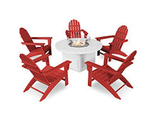 POLYWOOD® Vineyard Adirondack 6-Piece Chat Set with Fire Pit Table in Sunset Red/White