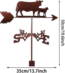 Metal Weathervane Large Cow and Calf Outdoor Roof Stainless Steel Weathervane Display Garden Yard Decoration Wind Direction Farm Scene Home Outdoor Craft Ornaments