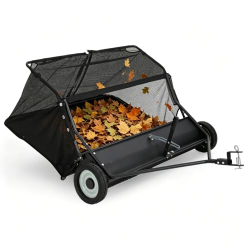 Garvee 52" Lawn Sweeper Tow Behind, Large Leaf Collector with 28 Cu.ft Capacity Hopper Bag, Leaf & Grass Catcher with Adjustable Brush Height & Dump for Yard, Farm, Garden