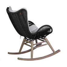 Armen Living Fanny Outdoor Patio Rocking Chair in Light Eucalyptus Wood and Charcoal Rope