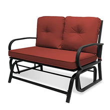 Outdoor Patio Swing Glider Bench Chair Porch for 2 Person Loveseat with Cushion Steel Frame Seating Rocking Balcony Garden Backyard Set (Rust) (HG020181-Rust)