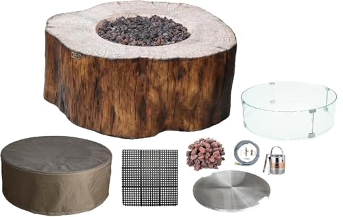Elementi Lunar Bowl Cast Concrete Fire Table Bundle, Outdoor Fire Pit Fire TablePatio Furniture, Light Gray (Natural Gas)
